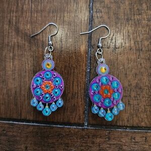 Vibrant Purple and Turquoise Sequin Dangle Earrings